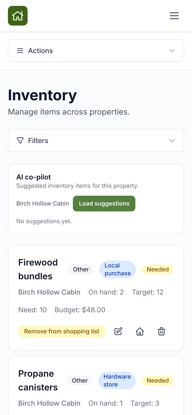 Inventory and shopping list on a phone