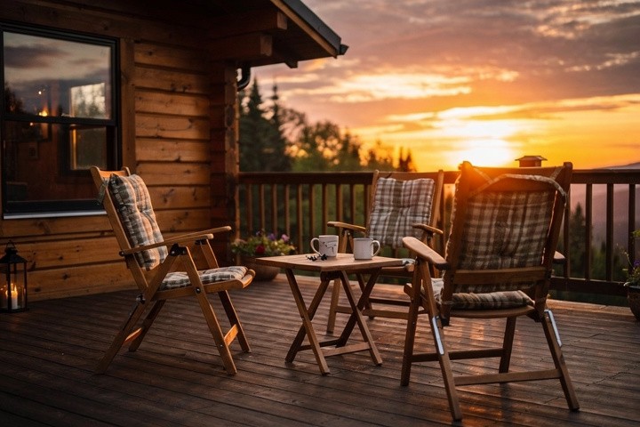 Cabin deck setup for a friends getaway