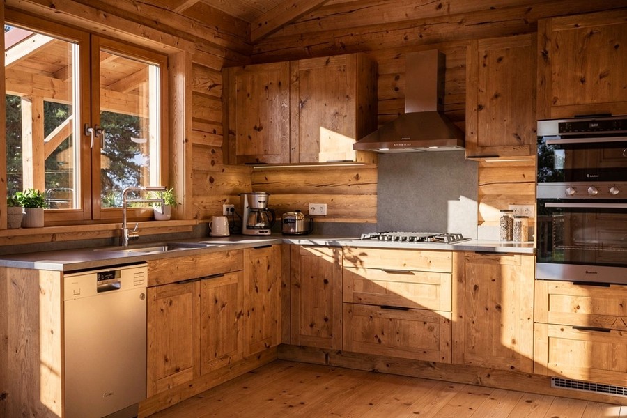 Warm cabin kitchen interior
