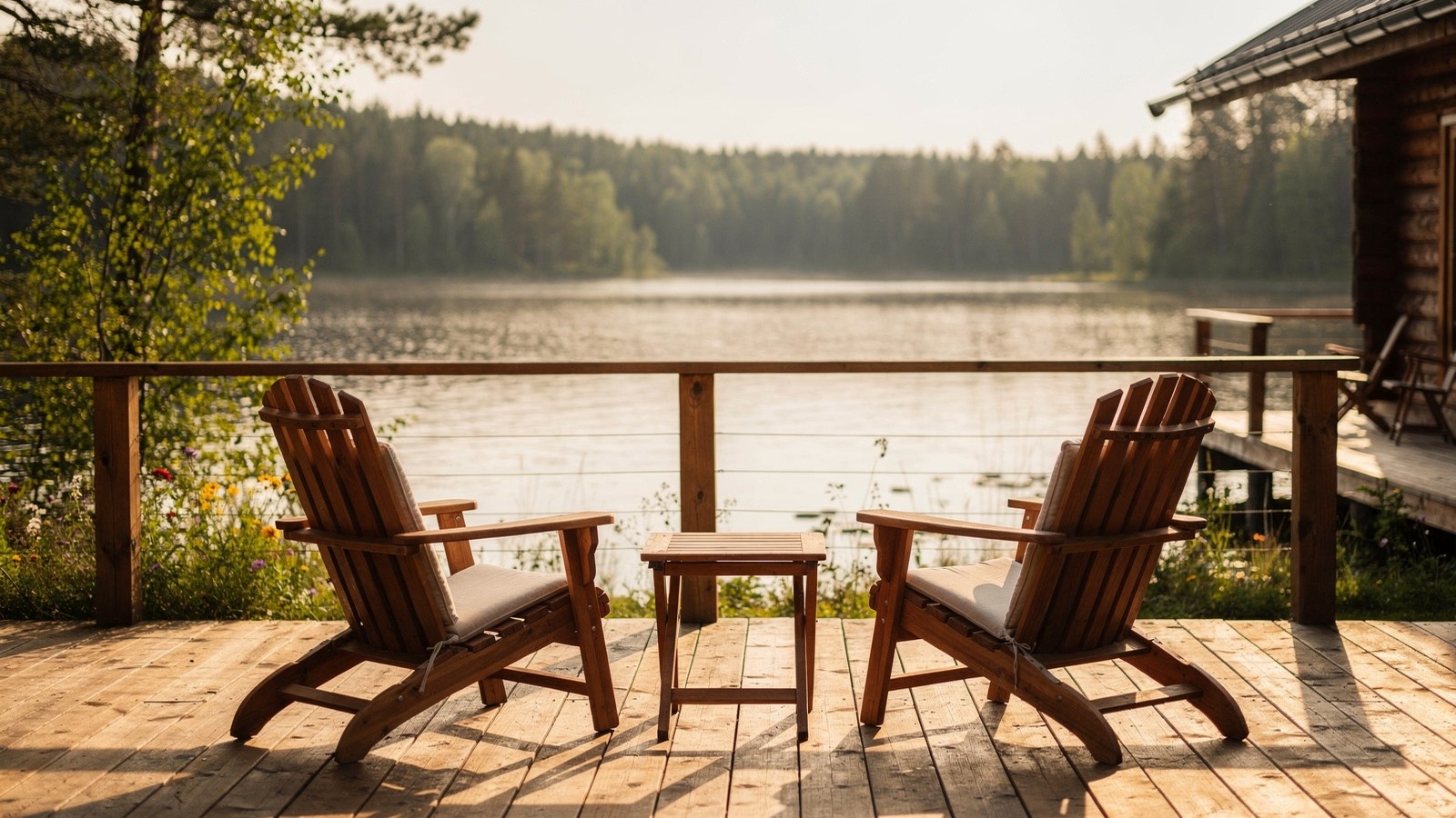 Lakeside cabin in summer